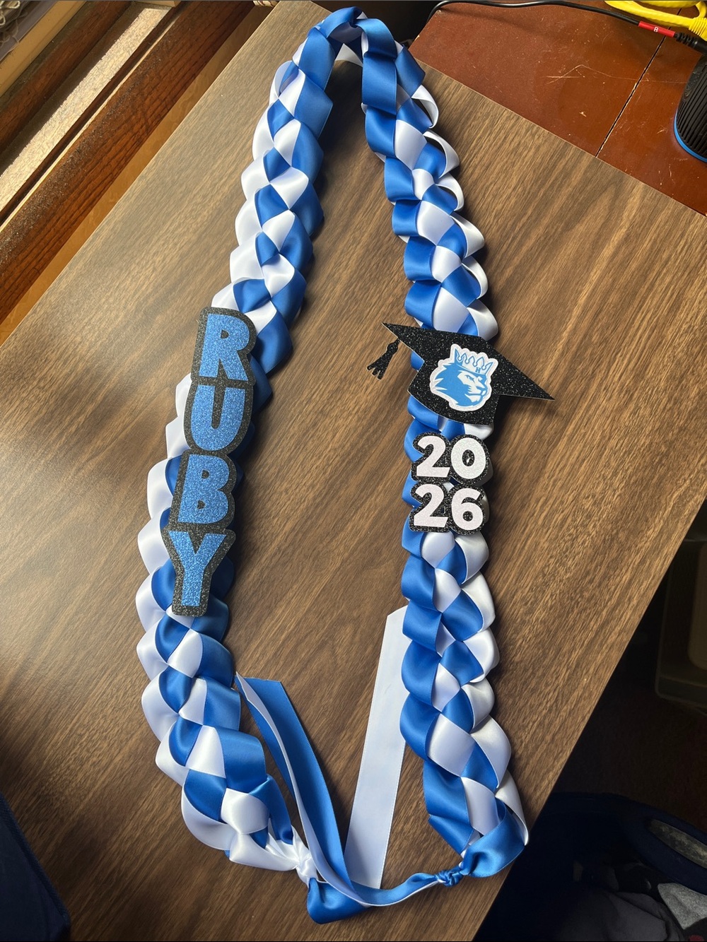 Hand crafted, Custom graduation satin ribbon lei